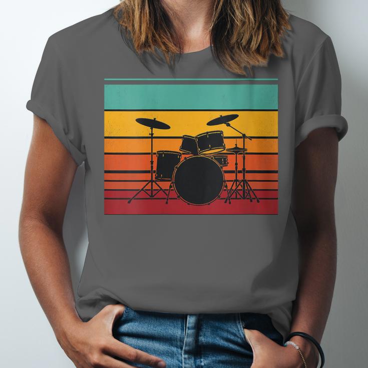 Women's Retro Drum Kit Silhouette With Color Stripes Unisex Jersey T-Shirt Women's Retro Drum Kit Silhouette With Color Stripes Unisex Jersey T-Shirt