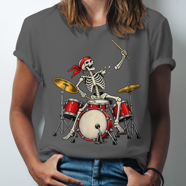 Women's Skeleton Drummer Skull Drum Kit Halloween Unisex Jersey T-Shirt Women's Skeleton Drummer Skull Drum Kit Halloween Unisex Jersey T-Shirt