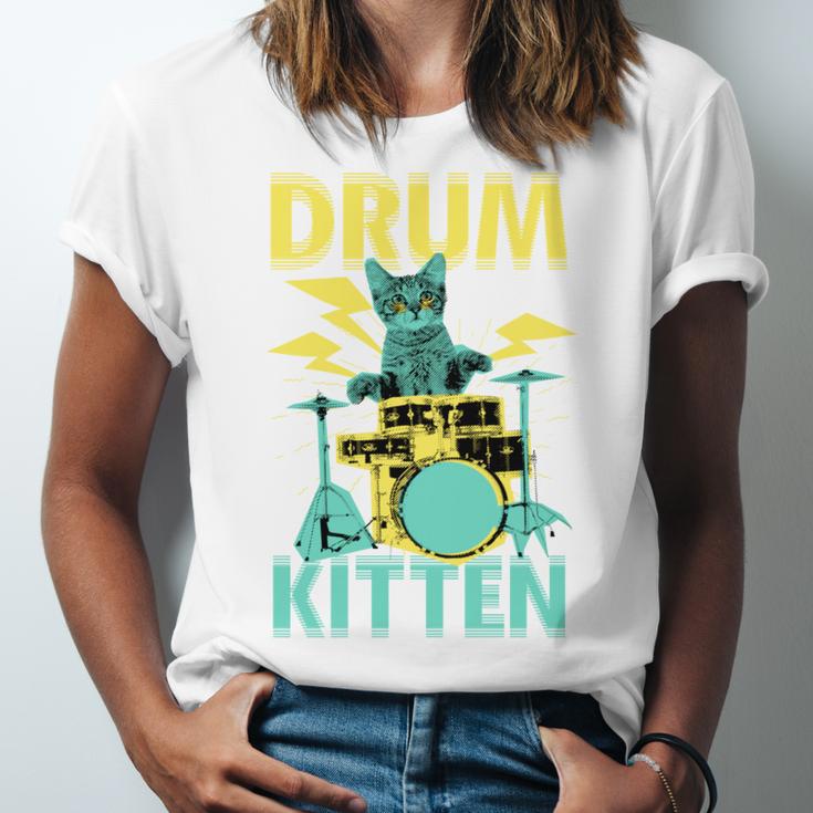 Cute Drummer Cat Drum Kitten Unisex Jersey T-Shirt