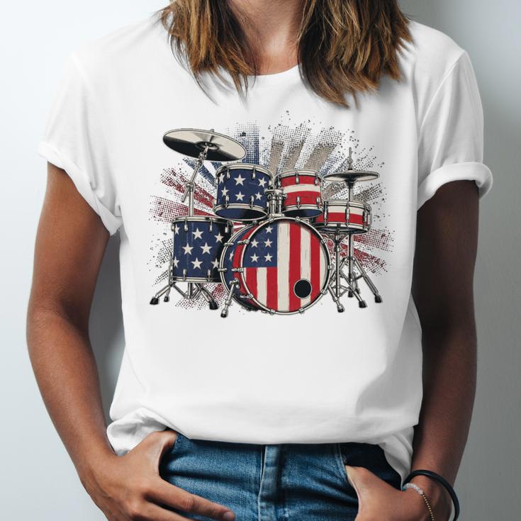 Drum Kit With American Flag Graphic For Musicians Unisex Jersey T-Shirt Drum Kit With American Flag Graphic For Musicians Unisex Jersey T-Shirt