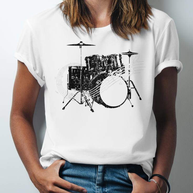 Drum Kit Drummer Band Musical Instrument Rock Music Raglan Baseball Tee Unisex Jersey T-Shirt