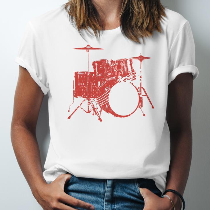 Drum Kit Drummer Band Musical Instrument Rock Music Unisex Jersey T-Shirt