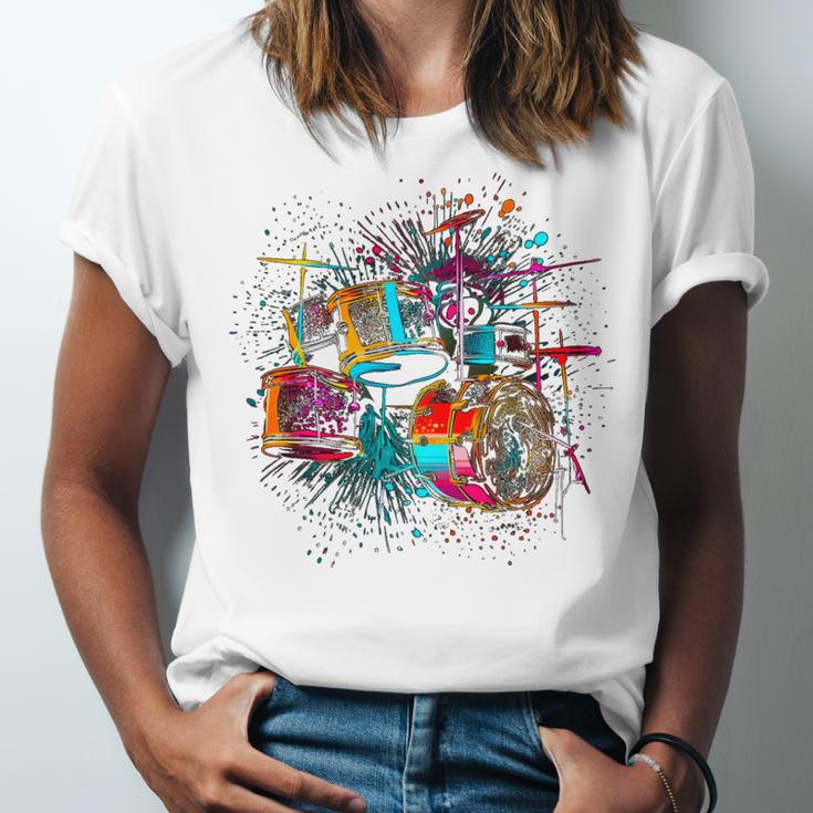 Drums Pop Art Drummer Drum Kit Unisex Jersey T-Shirt