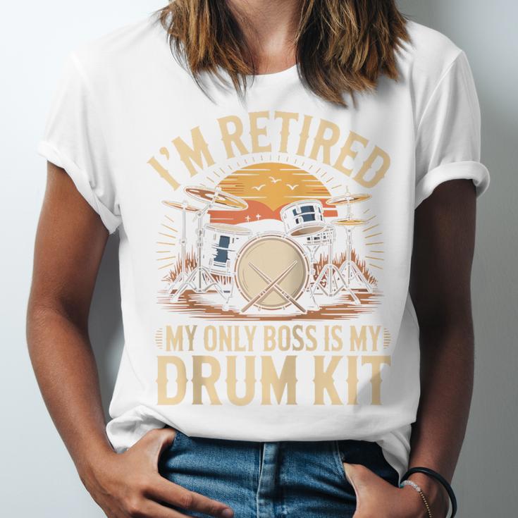 I'm Retired My Only Boss Is My Drum Kit Drums Drummer Raglan Baseball Tee Unisex Jersey T-Shirt I'm Retired My Only Boss Is My Drum Kit Drums Drummer Raglan Baseball Tee Unisex Jersey T-Shirt