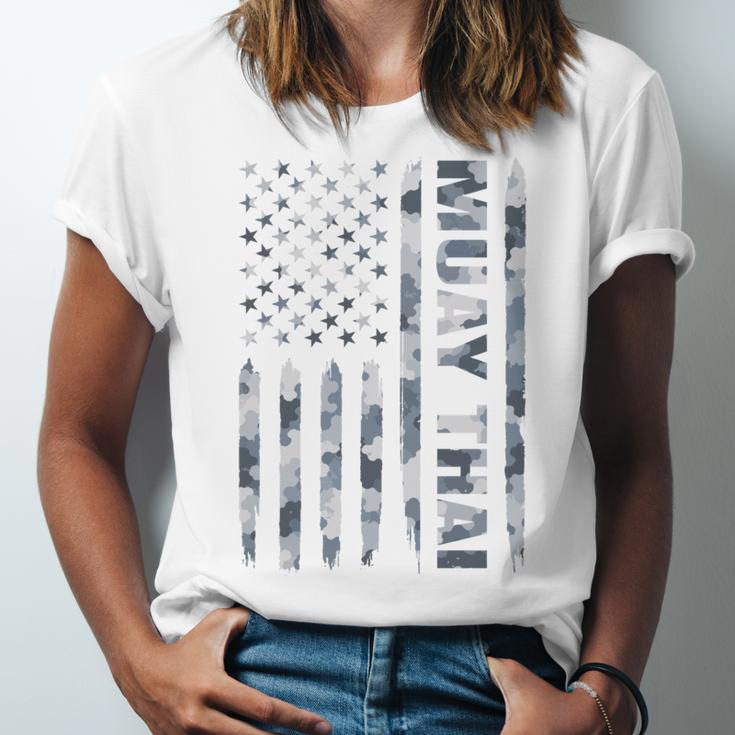 Muay Thai American Flag Camo Military Patriotic Unisex Jersey T-Shirt