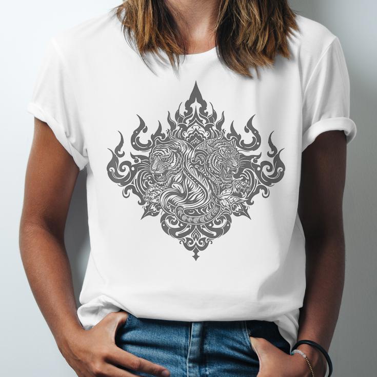 Sak Yant Muay Thai MMA Tattoo Twin Tiger Martial Art Boxing Unisex Jersey T-Shirt