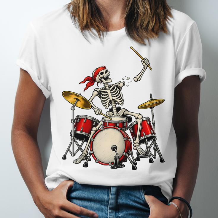 Skeleton Drummer Skull Drum Kit Halloween Raglan Baseball Tee Unisex Jersey T-Shirt Skeleton Drummer Skull Drum Kit Halloween Raglan Baseball Tee Unisex Jersey T-Shirt