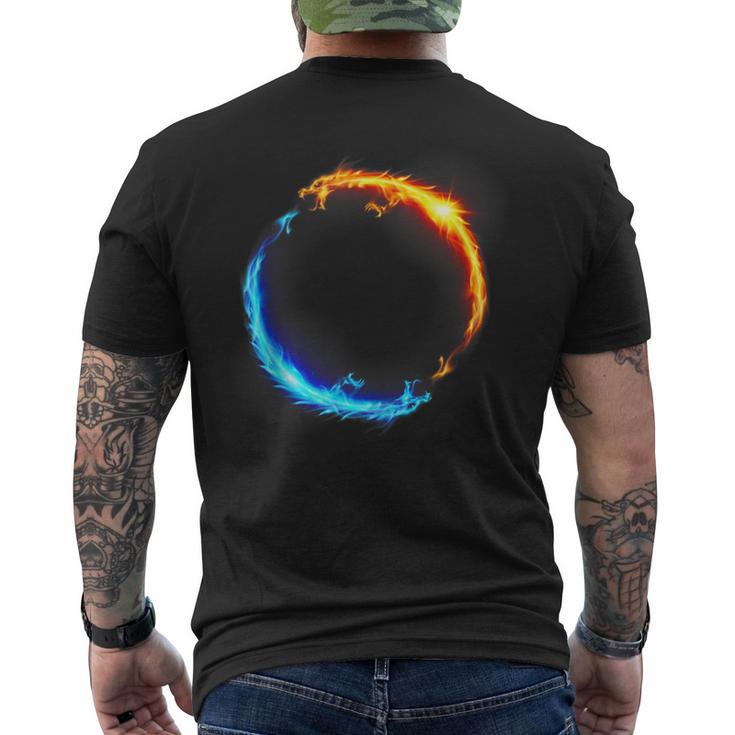 Dragones En Duelo De Fuego Y Hielo In Mangas Camiseta Hombre Estampado Espalda