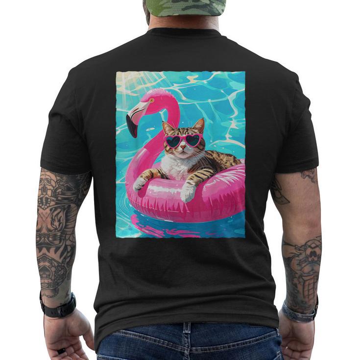 Gato Divertido Flamenco Rosa Flotador Gafas Corazónerano Camiseta Hombre Estampado Espalda