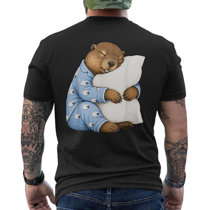 Marmota Durmiendo En Lindos Pijamas Dormir Camiseta Hombre Estampado Espalda