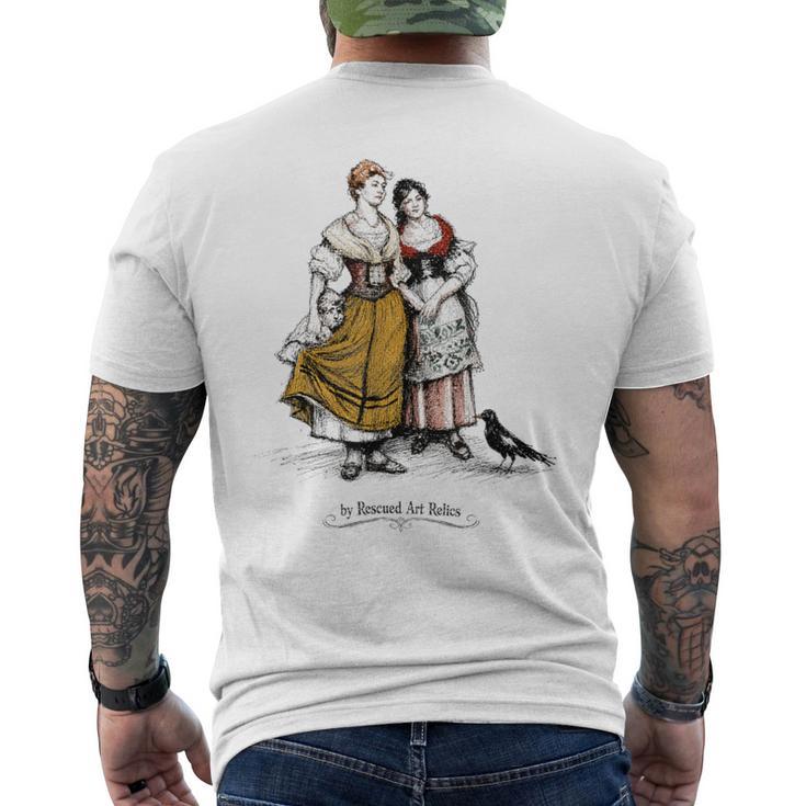 Señorasintage Y Urraca Arte Antiguo Bosquejo Camiseta Hombre Estampado Espalda
