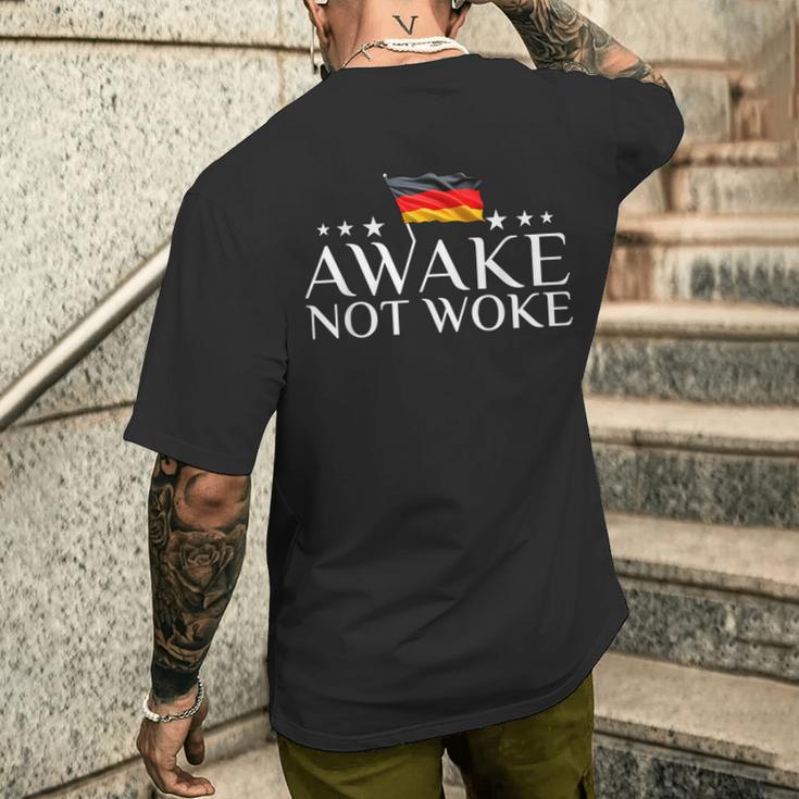 Awake Not Woke Anti-Zensur Redefreiheit T-Shirt mit Rückendruck Geschenke für Ihn