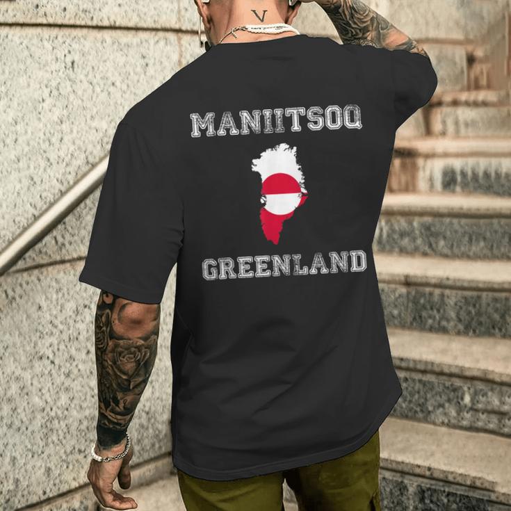 Bandera Retro Maniitsoq De Groenlandia Envejecida Camiseta Hombre Estampado Espalda Regalos para él
