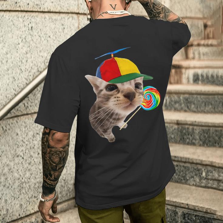 Dumme Katze Mit Lutscher-Meme T-Shirt mit Rückendruck Geschenke für Ihn
