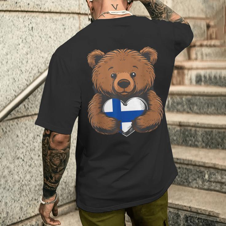 Finnische Wurzeln Bär Herz Finnischertolz Finnland Flagge T-Shirt mit Rückendruck Geschenke für Ihn