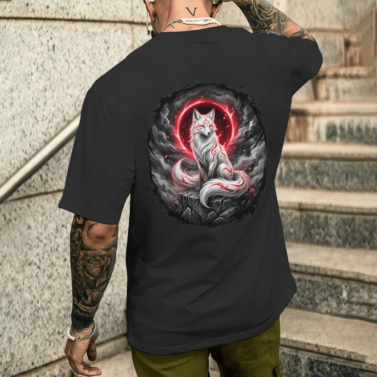 Japanischer Kitsune Wolf Mythologie T-Shirt mit Rückendruck Geschenke für Ihn
