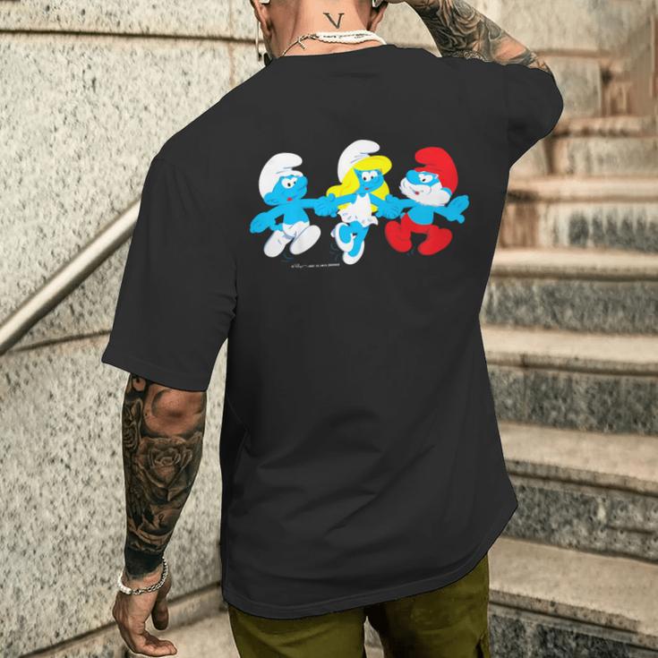 Puffetta Del Film Dei Puffi E Papà Chei Tengono Per Mano Bambini T-shirt da uomo con stampa posteriore Regalos para él