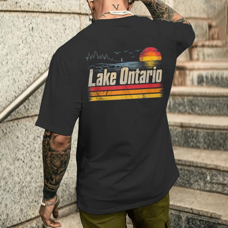 Retro Sunset Great Lakes Lake Ontario Sleeveless Men's T-shirt Back Print Gifts for Him