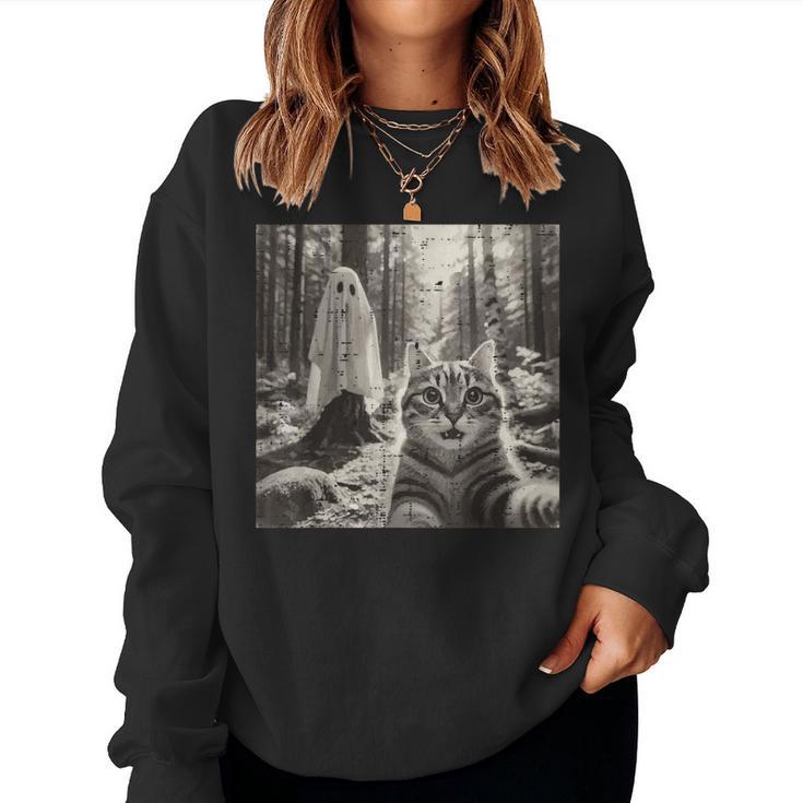 Halloween Tabby Cat Ghost Sheet Selfie Costume Kid Women Sweatshirt