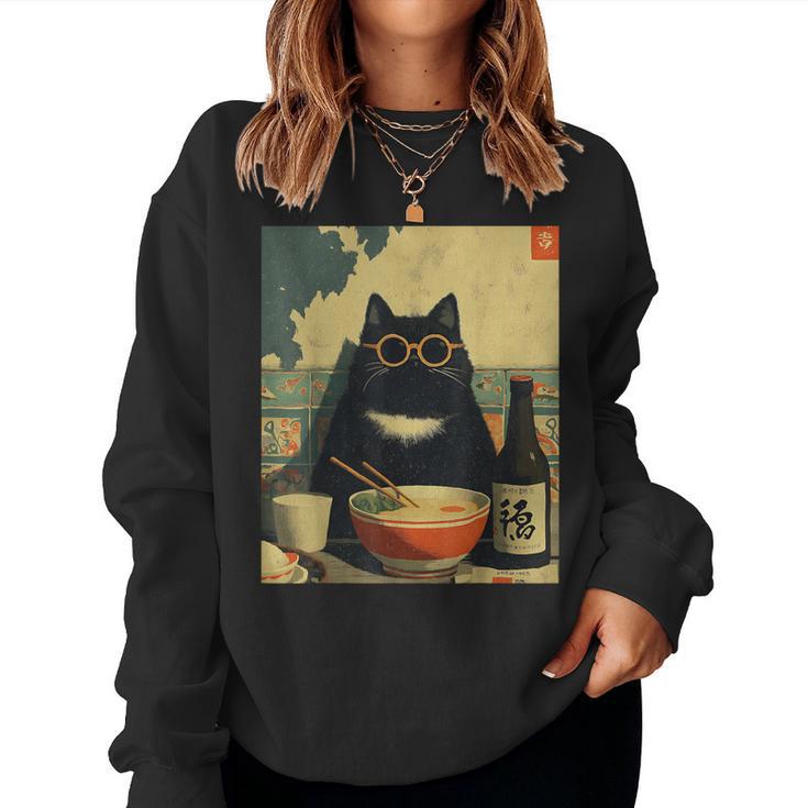 Vintage Giapponese Gatto Ramen Gatto Papà Retrò Divertente Grafica Donne Women Sweatshirt
