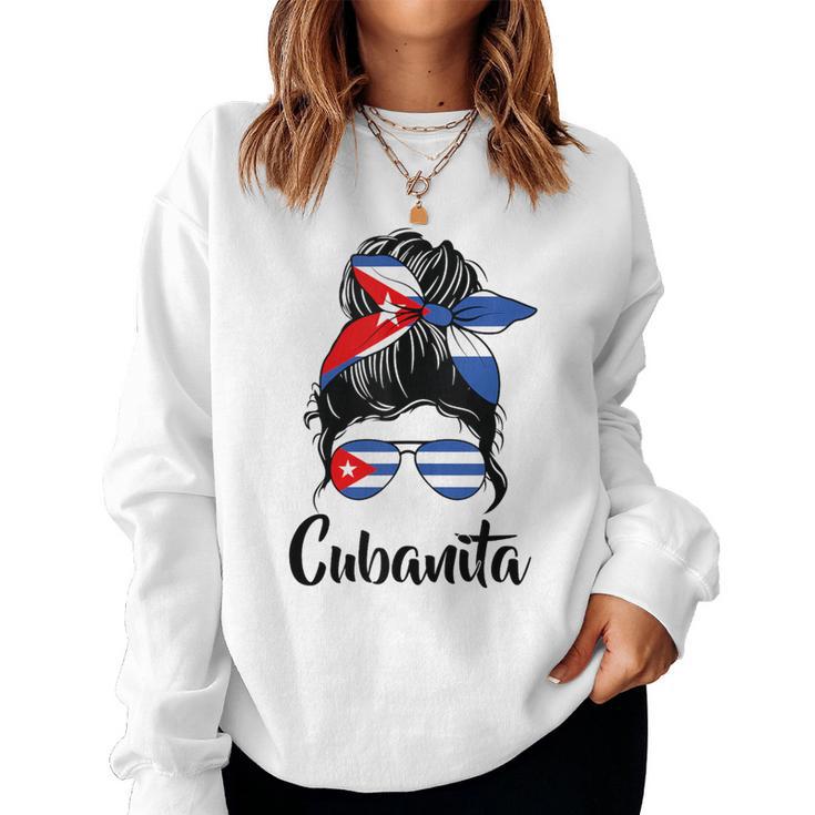 Cubanita Moño Desordenado Cubanita Cubanita Bandera Cubana Cabello Desordenado Moño In Mangas Sudadera Mujer
