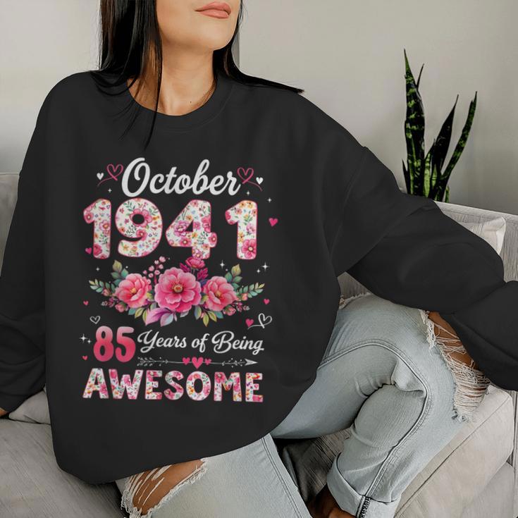 85歳 1941年10月 花柄 85歳 誕生日 男性 女性 レディーススウェットシャツ 彼女への贈り物