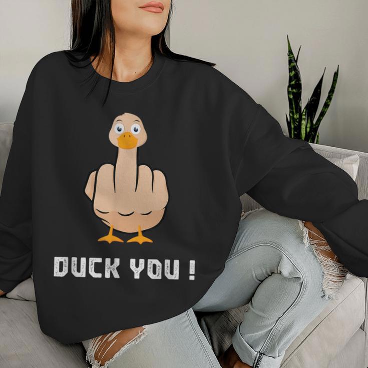 Duck You Duck Lover ひっくり返す鳥 クワック ダッキー 皮肉 レディーススウェットシャツ 彼女への贈り物