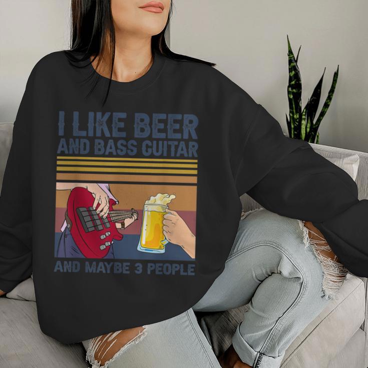 I Like Beer And Bass ギターと 3人 ベーシストギフト レディーススウェットシャツ 彼女への贈り物
