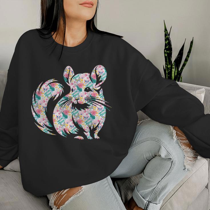 かわいいチンチラ花柄チンチラ 長袖tシャツ レディーススウェットシャツ 彼女への贈り物