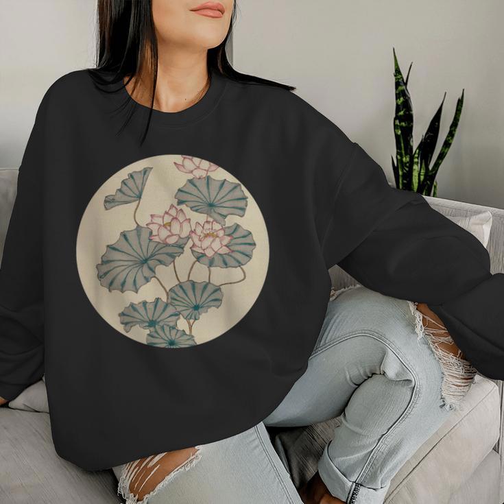 蓮の花 浮世絵 日本風アート レディーススウェットシャツ 彼女への贈り物
