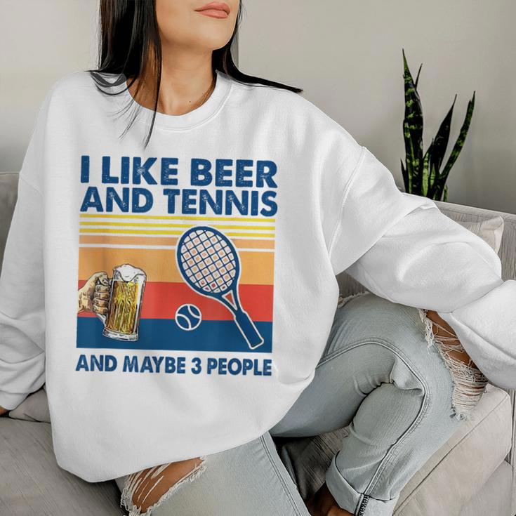 I Like Beer And Tennis Maybe 3 People ビンテージ レディーススウェットシャツ 彼女への贈り物