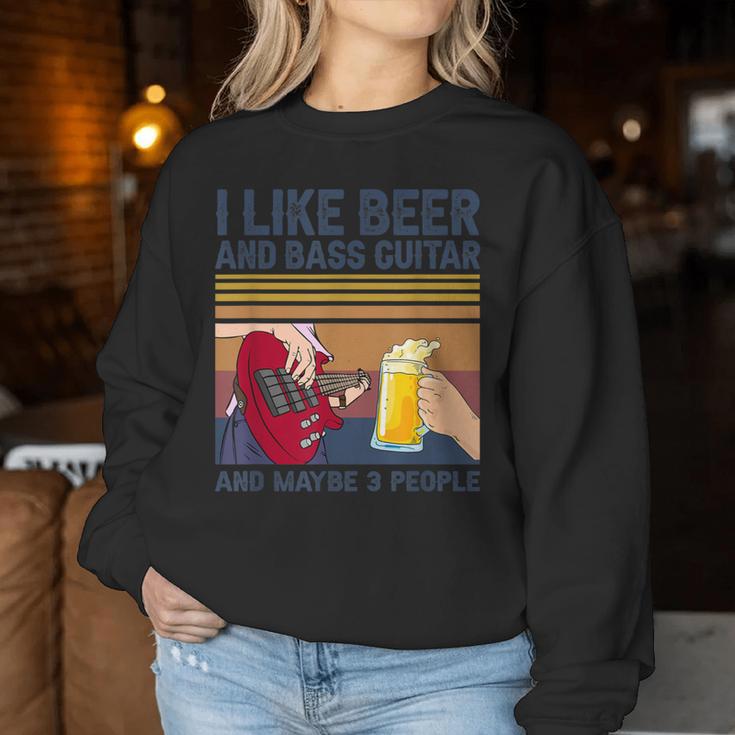 I Like Beer And Bass ギターと 3人 ベーシストギフト レディーススウェットシャツ 面白い贈り物