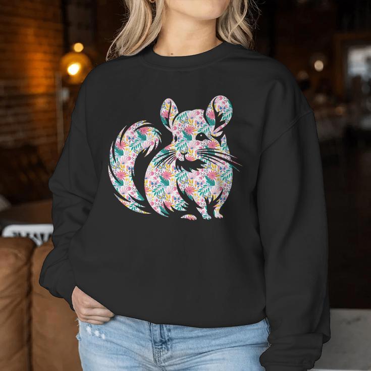 かわいいチンチラ花柄チンチラ 長袖tシャツ レディーススウェットシャツ 面白い贈り物