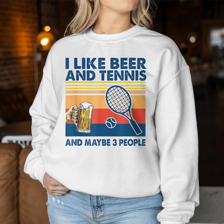 I Like Beer And Tennis Maybe 3 People ビンテージ レディーススウェットシャツ 面白い贈り物
