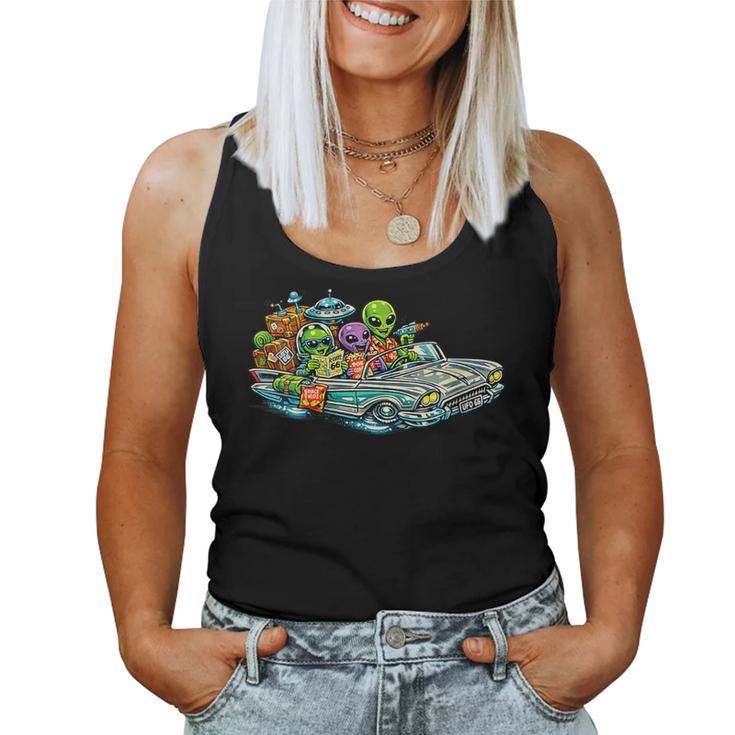 Extraterrestres De Gira Por Estados Unidos Divertido Ovni Cuello Camiseta sin mangas para mujer