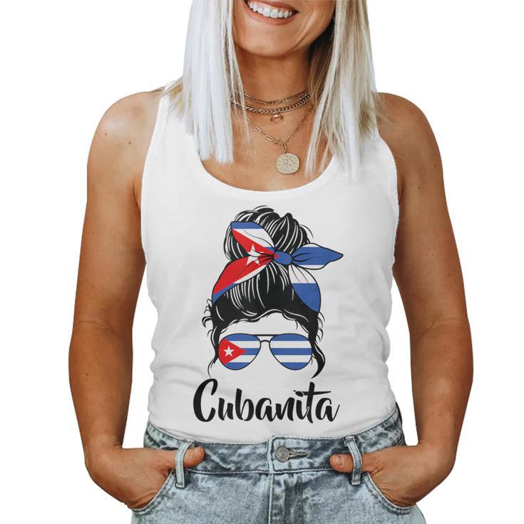 Cubanita Moño Desordenado Cubanita Cubanita Bandera Cubana Cabello Desordenado Moño In Mangas Camiseta sin mangas para mujer