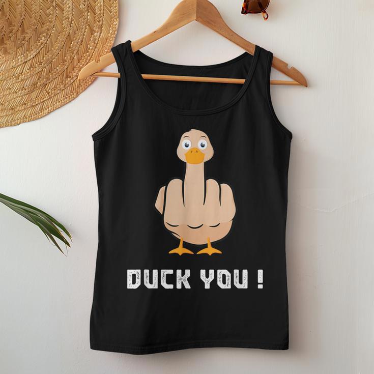 Duck You Duck Lover ひっくり返す鳥 クワック ダッキー 皮肉 レディースタンクトップ 面白い贈り物