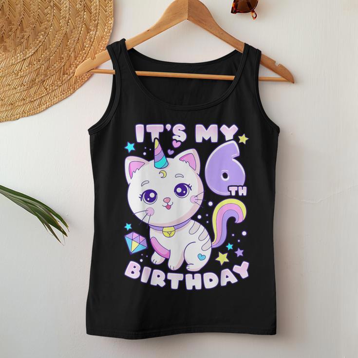 誕生日の女の子6歳、猫、ユニコーン、6歳の誕生日 レディースタンクトップ 面白い贈り物