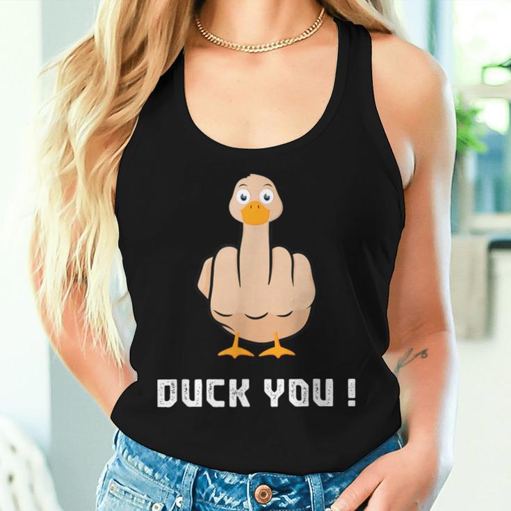 Duck You Duck Lover ひっくり返す鳥 クワック ダッキー 皮肉 レディースタンクトップ 彼女への贈り物