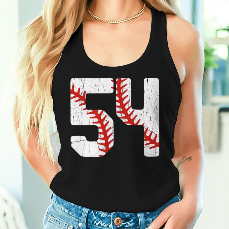 野球選手 ジャージ 番号54 54 Proud Baseball Mom Dad レディースタンクトップ 彼女への贈り物