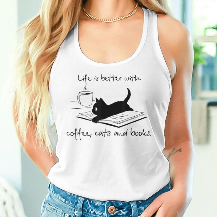 Life Is Better With Books Cats And Coffee レディースタンクトップ 彼女への贈り物