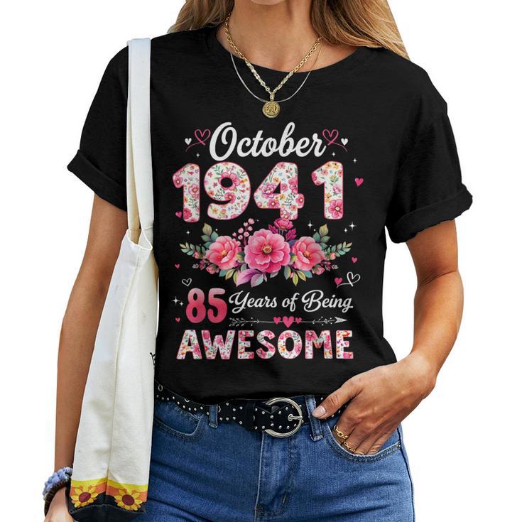 85歳 1941年10月 花柄 85歳 誕生日 男性 女性 レディースTシャツ