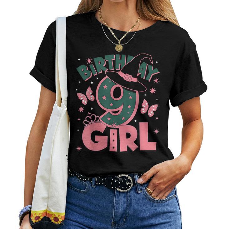 9歳の誕生日 魔女 ピンクとグリーン 9歳の誕生日 女の子 レディースTシャツ