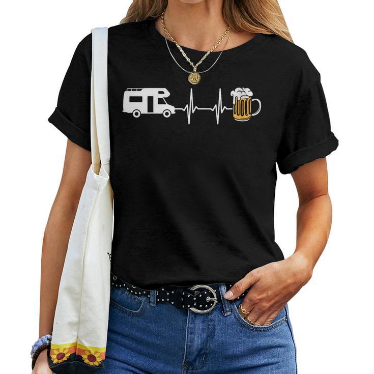 Camping Autocaravana Cerveza Camper Cuello Camiseta de mujer