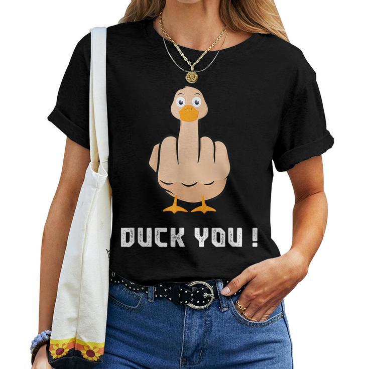 Duck You Duck Lover ひっくり返す鳥 クワック ダッキー 皮肉 レディースTシャツ