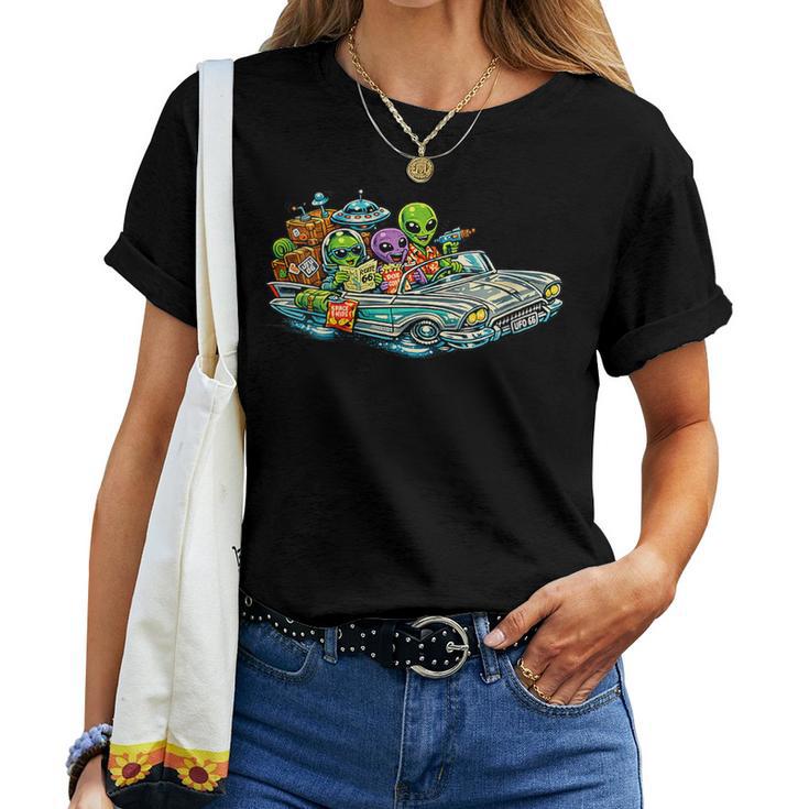 Extraterrestres De Gira Por Estados Unidos Divertido Ovni Cuello Camiseta de mujer