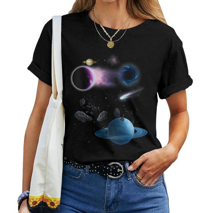 Universo Espacio Motivo Planetaistemaolarol Galaxia Cuello Camiseta de mujer