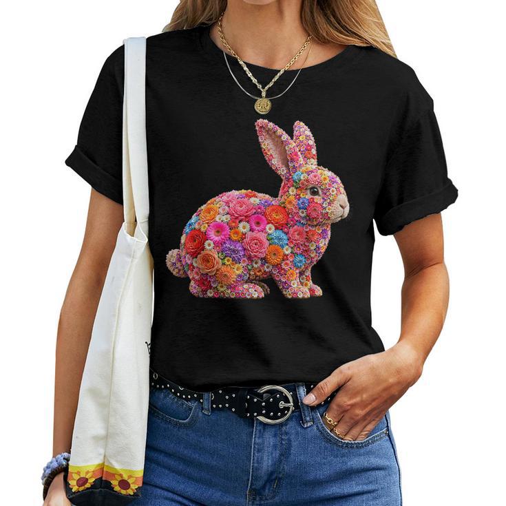 夏に可愛い花うさぎ 花柄 うさぎ レディースTシャツ