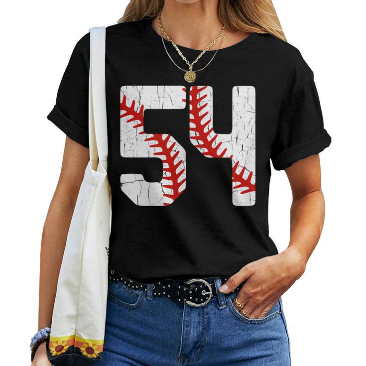 野球選手 ジャージ 番号54 54 Proud Baseball Mom Dad レディースTシャツ