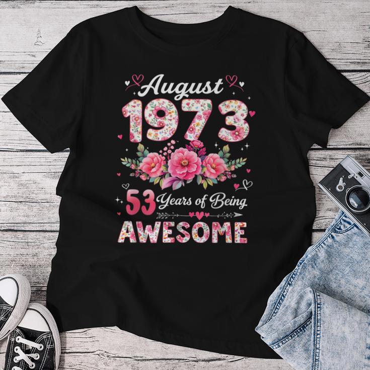 53歳 1973年8月 花柄 53歳 誕生日 男性 女性 レディースTシャツ 面白い贈り物